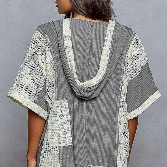 The Gabriella Grey POL Set V-neck hoodie, relaxed fit top And Pants with lace - Picture 4 of 4